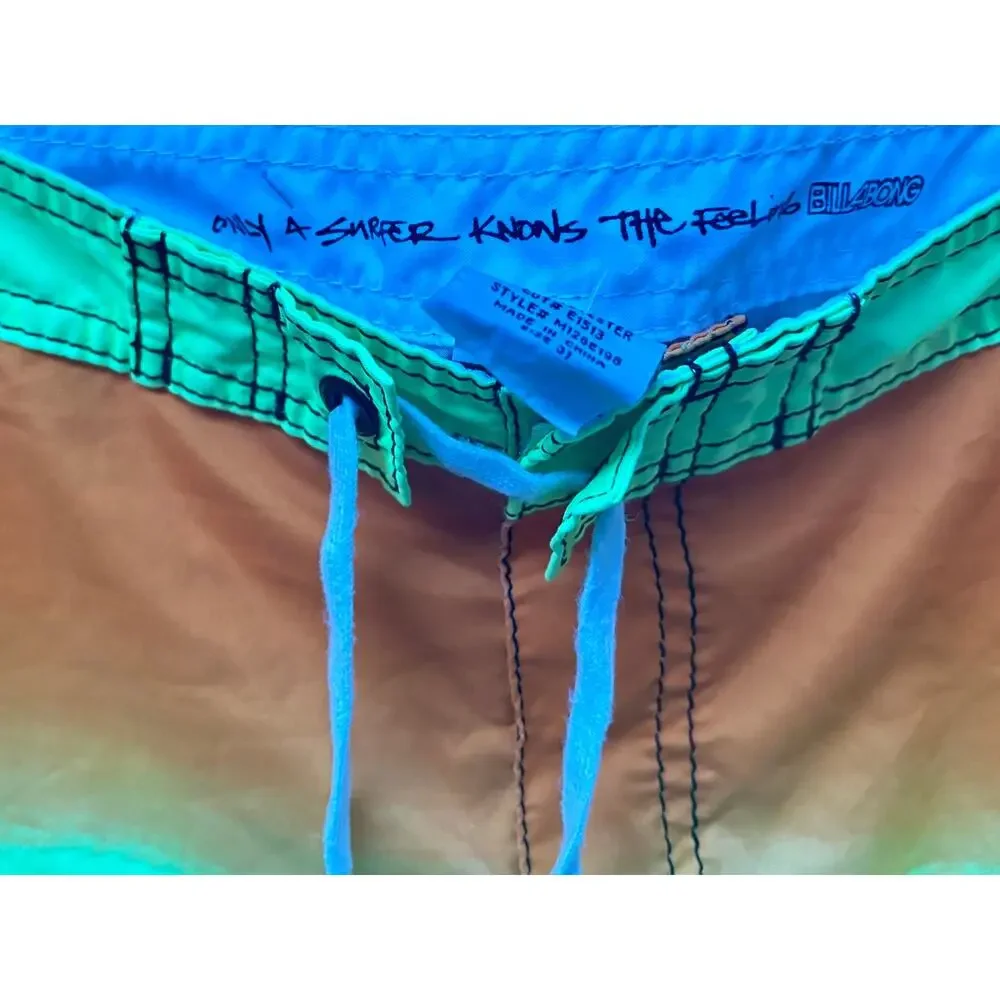 Billabong Tribong Board Shorts 31 Neon Gradient Surf Swim Y2K Beach Colorblock